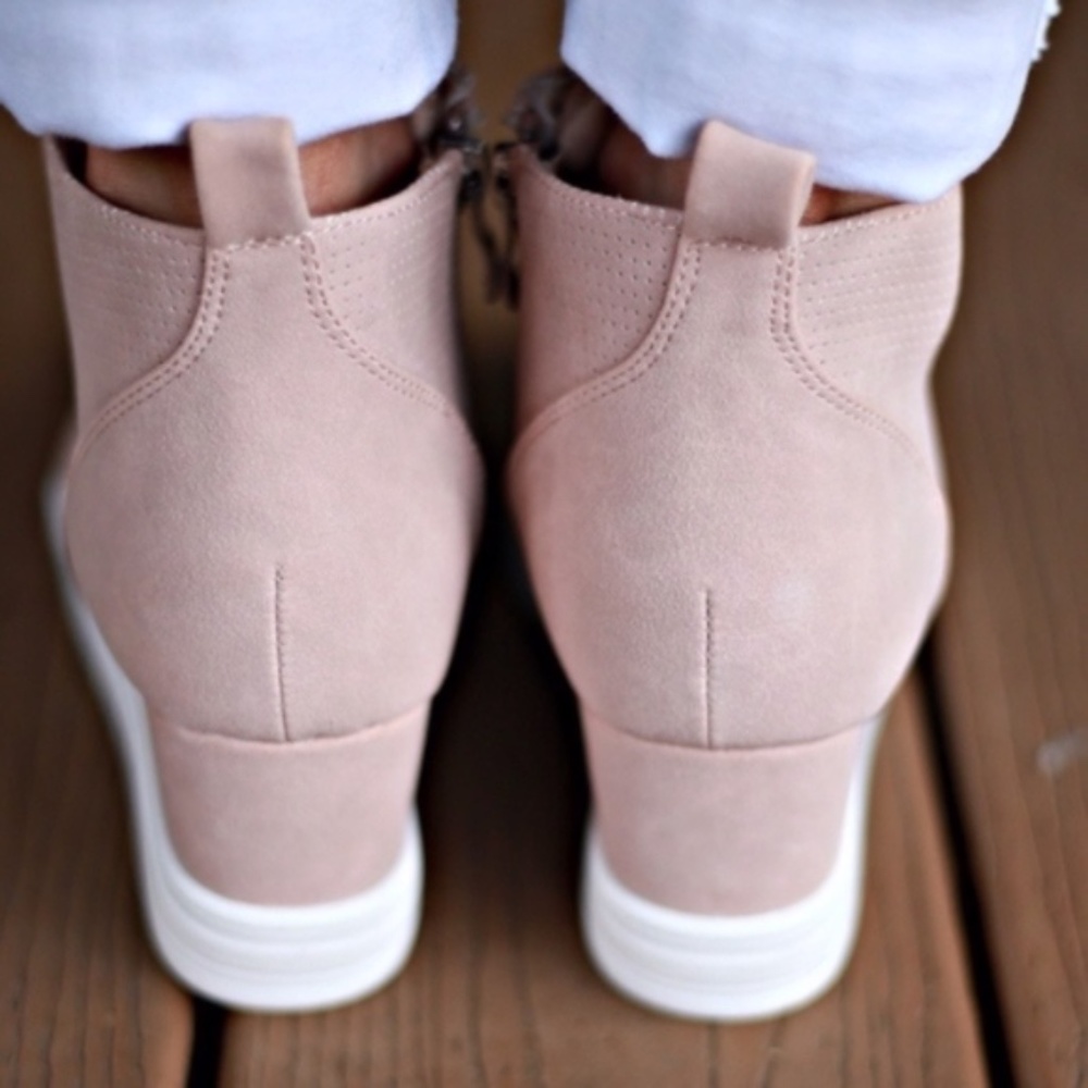 Blush Vegan Suede Zipper Slip on Wedge Sneakers - Picture 5 of 6
